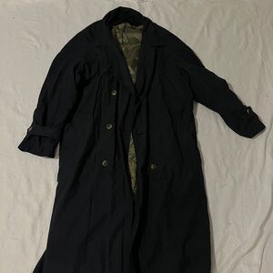 Vintage Dark Blue Trench Coat with Olive Lining — Oversized — Paris Find